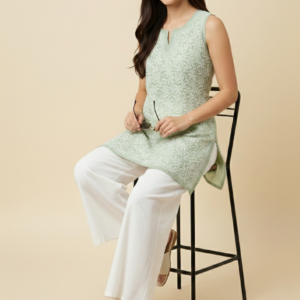 Short Kurti Sleeveless - Chikankari Hand-Embroidered